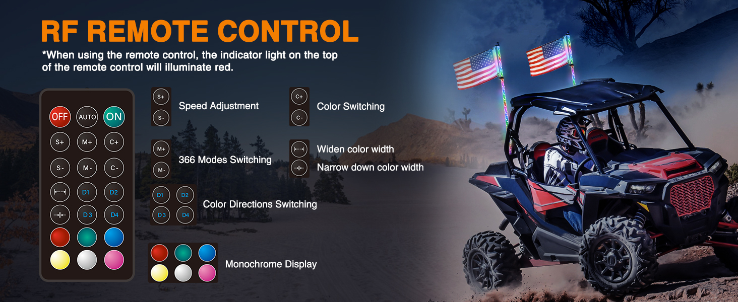 spiral RGB LED whip lights with remote control