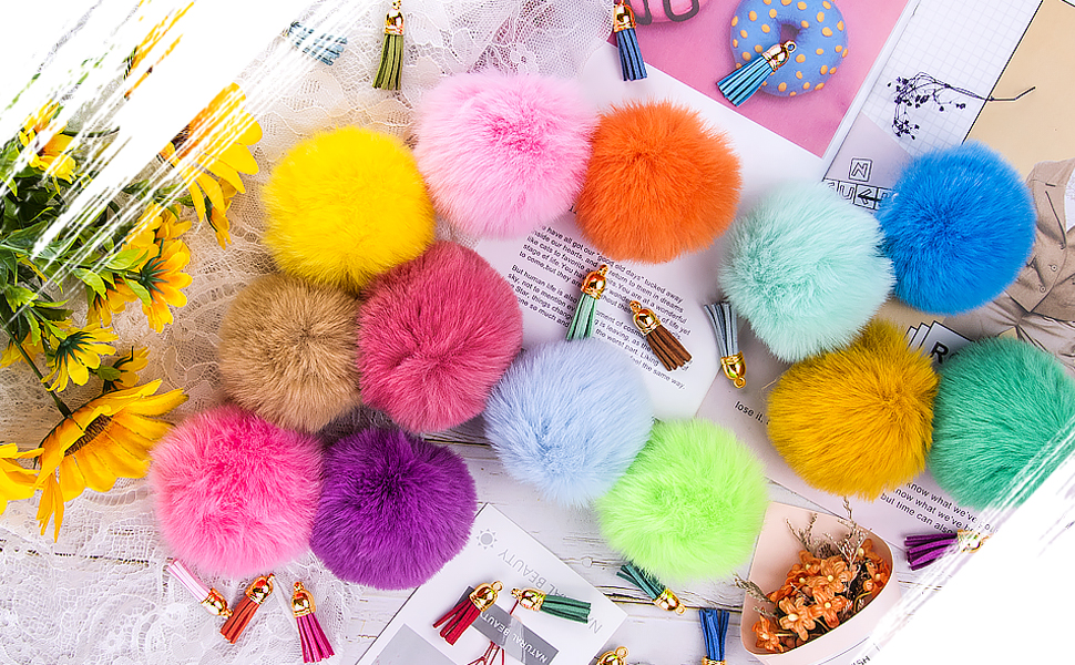 BQTQ tassel pompoms with keychain for craft and DIY projects