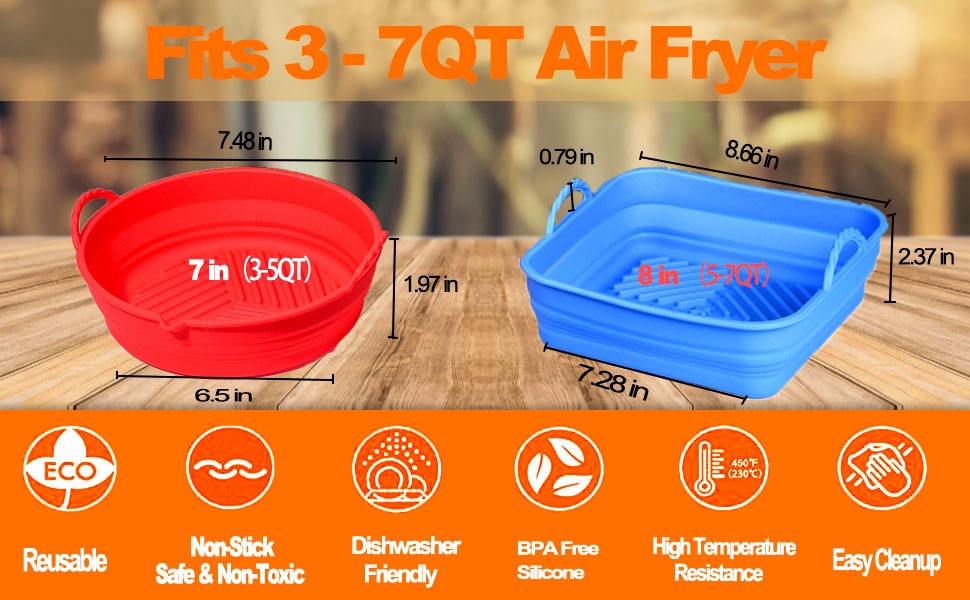 Silicone Air Fryer Liners, 2 Pack 8.5 inch Reusable