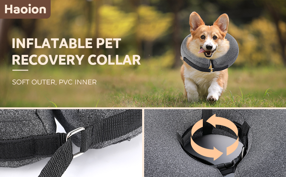 Haoion Inflatable Dog Cone Collar, Recovery Dog Cone After Surgery, Adjustable Blow