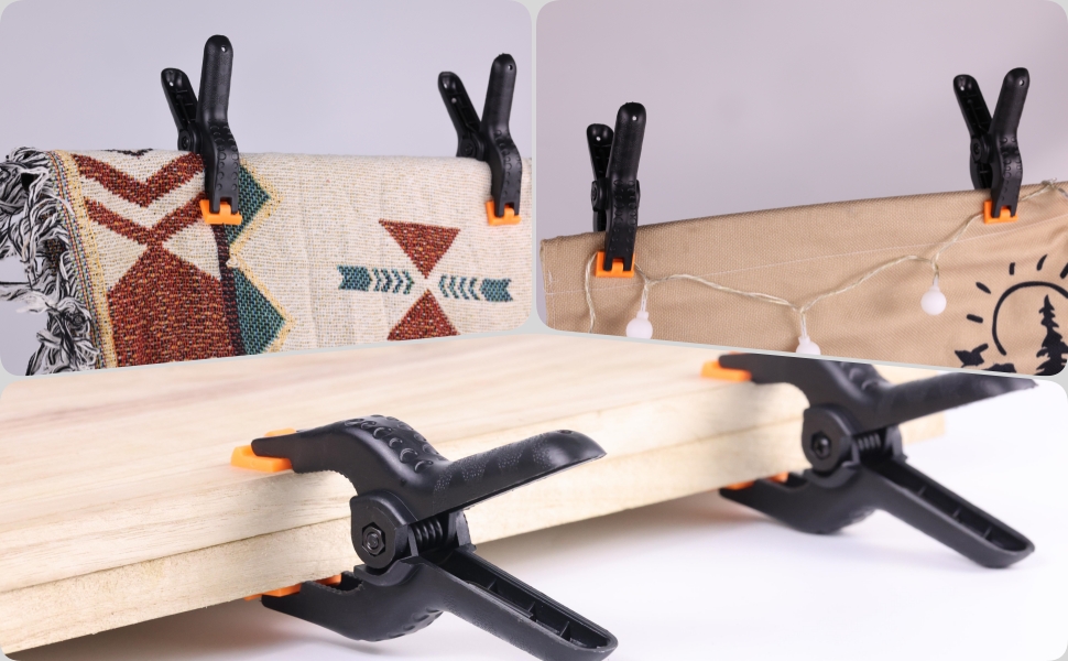 Another great deal on amazon: 12 Pack Plastic Spring Clamps, Heavy Duty 4.5 Inch Spring Clips for Woodworking, Backdrop Clips for Backdrop Stand, Photography, Home Improvement and More 13 2