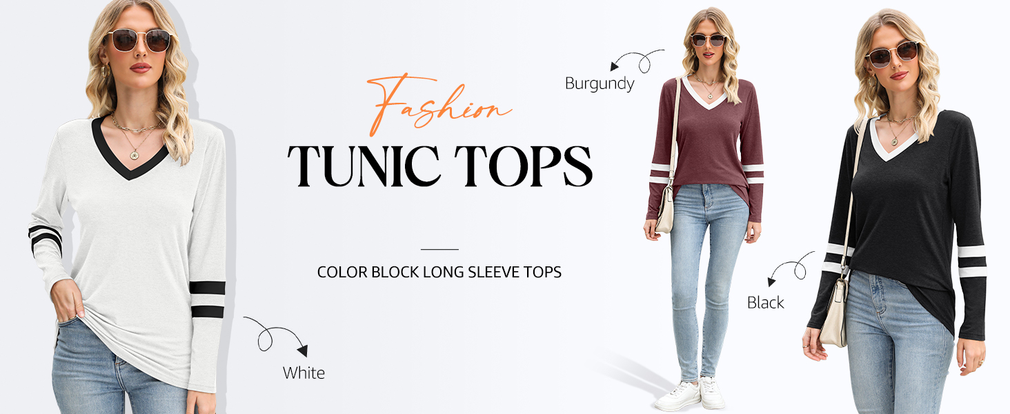 Womens Tops Color Block Sleeve Shirts Basic Tee Casual Loose Fit Basic Casual Shirt Trendy Outfits