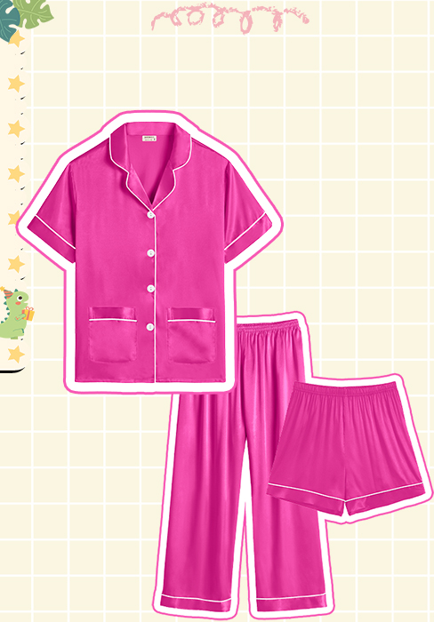 3 pcs satin pajama set
