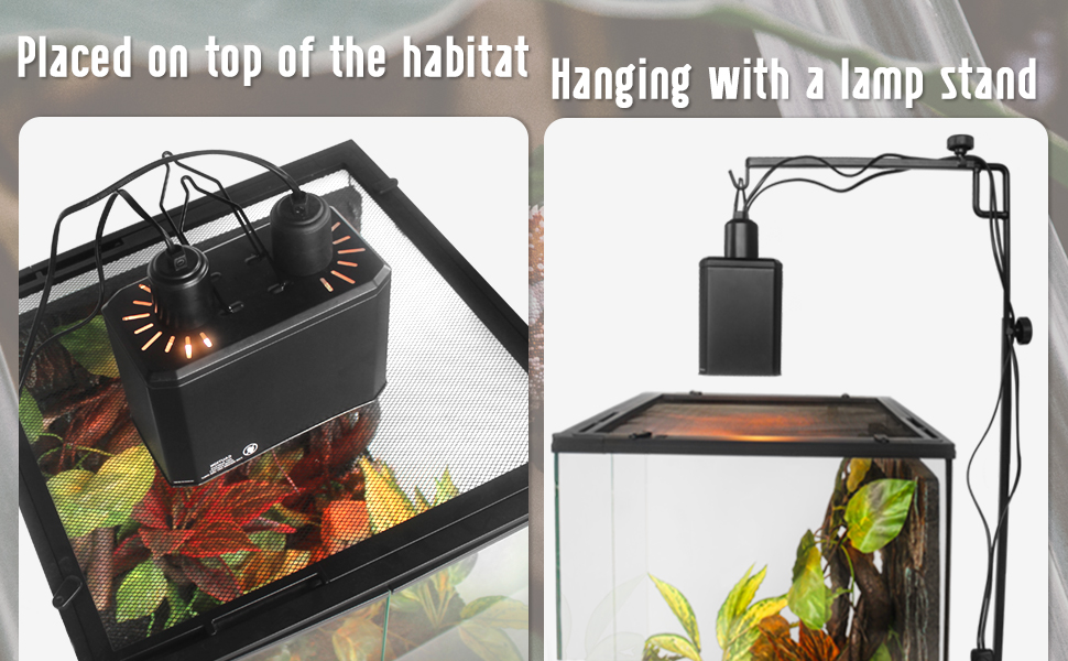 Eckpo Reptile Dual Light Fixture 2 in 1 Deep Dome Lamp Hood