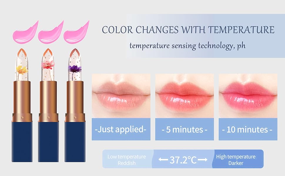 Clear Magic Color Jelly Lipstick, Crystal Jelly Flower Color Changing Moisturizing Lip Gloss