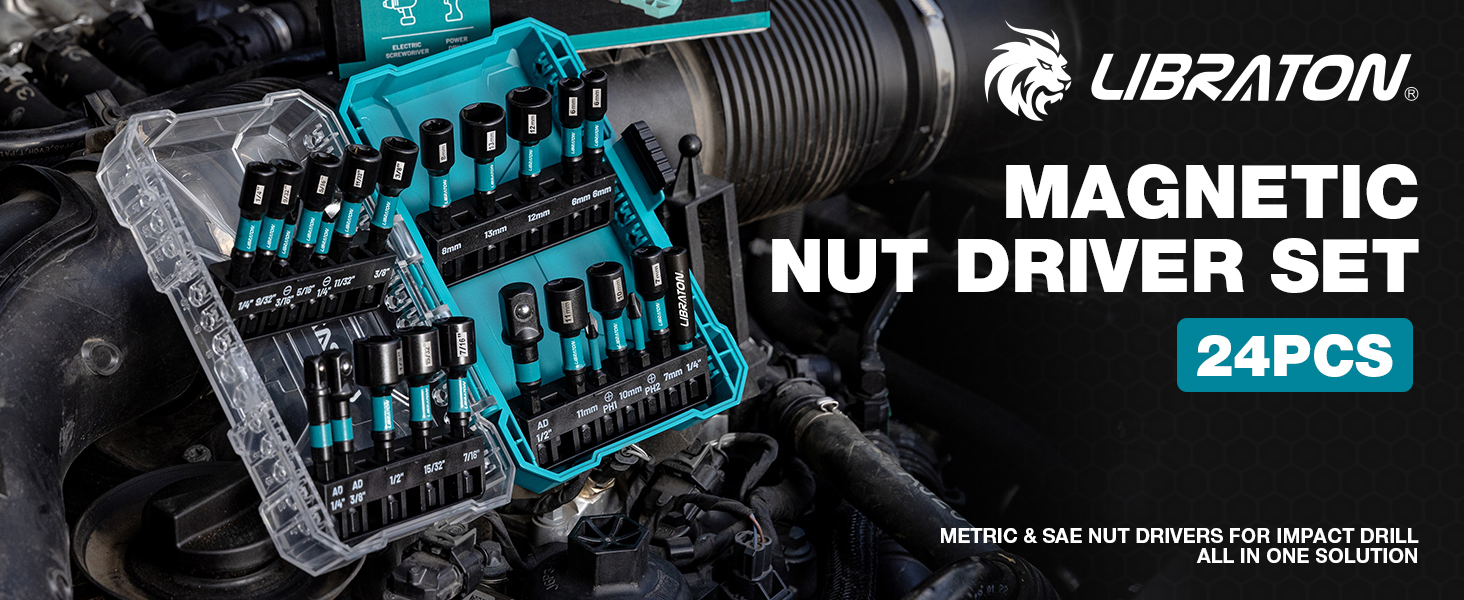 MAGNETIC NUT DRIVER SET 24PCS METRIC SAE NUT DRIVERS FOR IMPACT DRILL ALL IN ONE SOLUTION