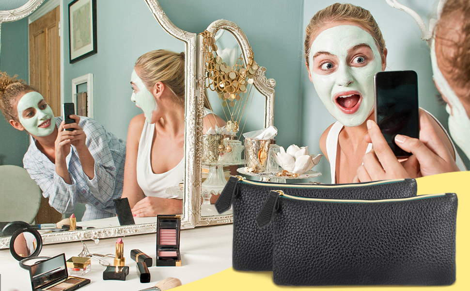 besharppin PU Leather Makeup Bag, 2pcs Black Cosmetic Bags