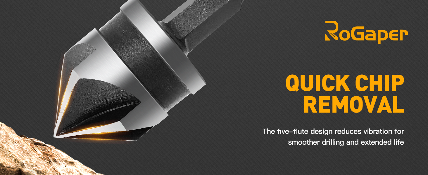 ROGAPER 5 Pcs Countersink Drill Bit Set, 82 Degree 5 Flute HighSpeed