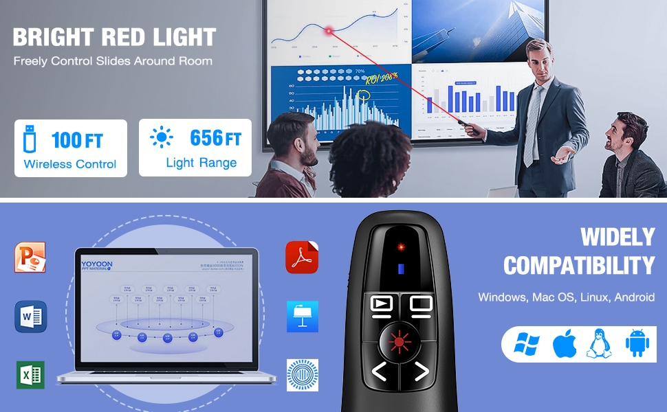Presentation Clicker with Laser Pointer, Wireless Presenter
