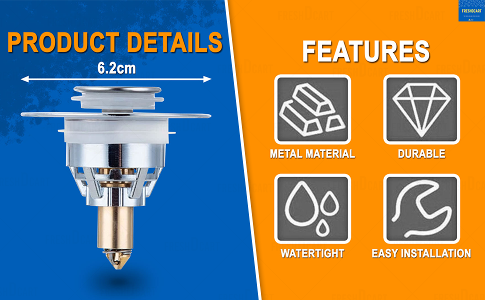 FreshDcart FDCA505 Pop Up Sink Stainless Steel Drain Filter with Push