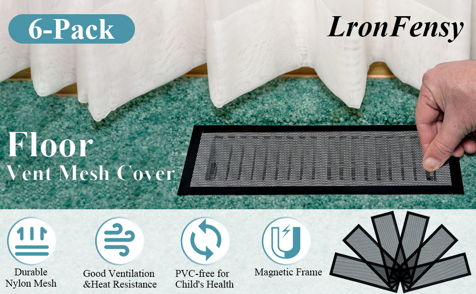6Pack Floor Vent Mesh Cover 4″x10″ Stronger Air Vent Screen Register Trap, PVC Vent
