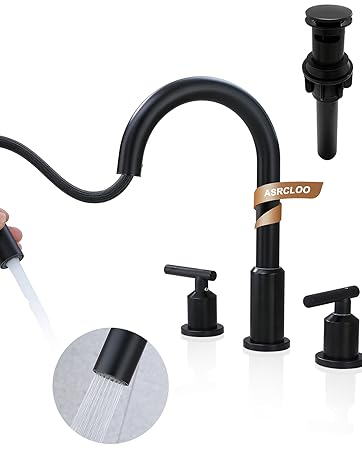 3 Hole Two Handles Bathroom Faucet Sink,Black Vanity Sink Faucet 8 Inch Widespread Bathroom Faucet