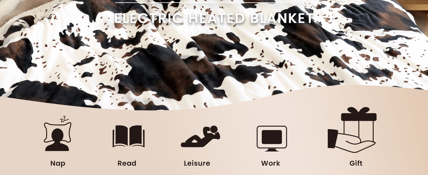 Manta eléctrica térmica con estampado de vaca