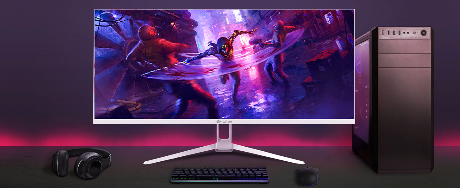 Ultrawide screen for immersive gaming, movies, and multitasking.