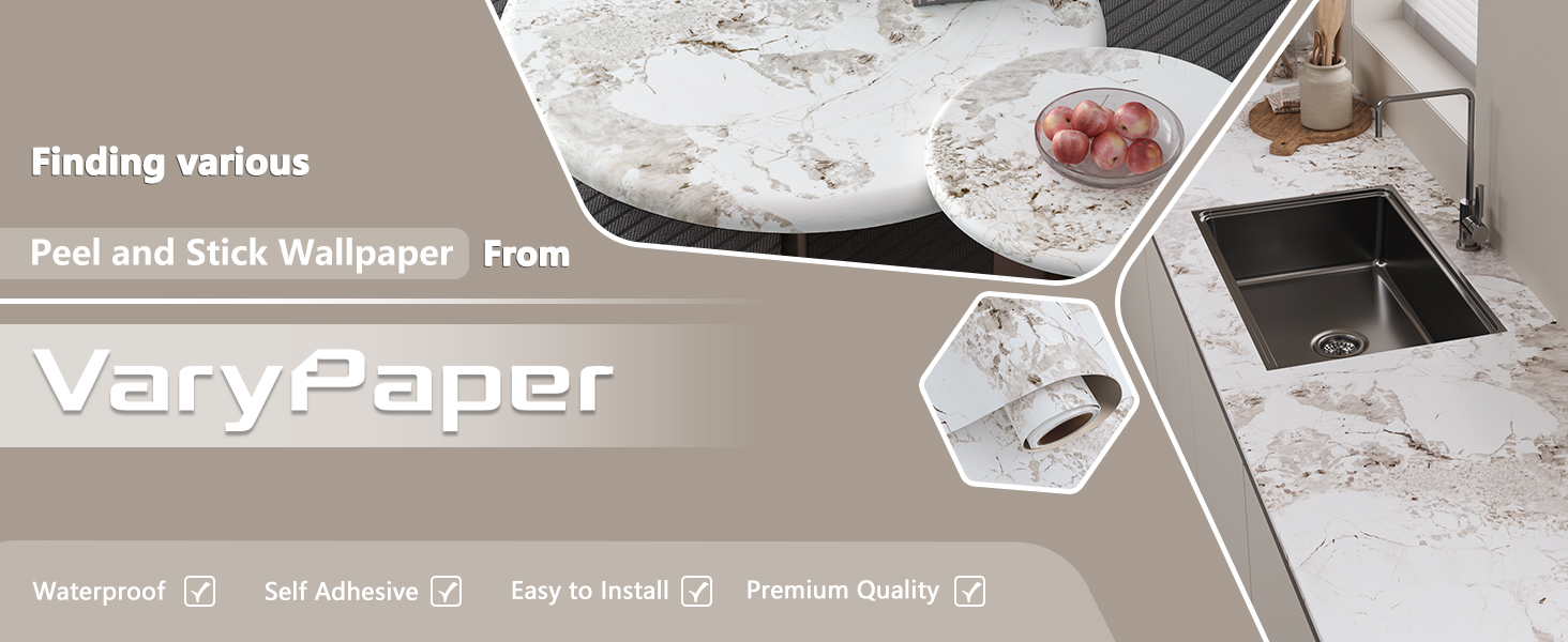 VaryPaper White Brown Marble Effect Peel and Stick Wallpaper 40cmx200cm Marble Sticky Back Plastic Roll Contact Paper for Kitchen Countertops Washable Kitchen Wallpaper Marble Vinyl Wrap for Furniture 11 self adhesive marble wallpaper marble sticky back plastic marble vinyl wrap