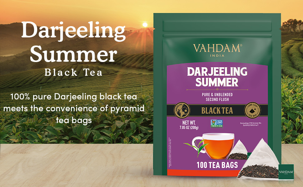 VAHDAM, Darjeeling Black Tea Bags (100 Count) High Caffeine, Non GMO