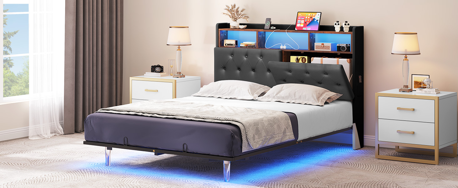 YITAHOME Full Floating Bed Frame with LED Lights, Platform