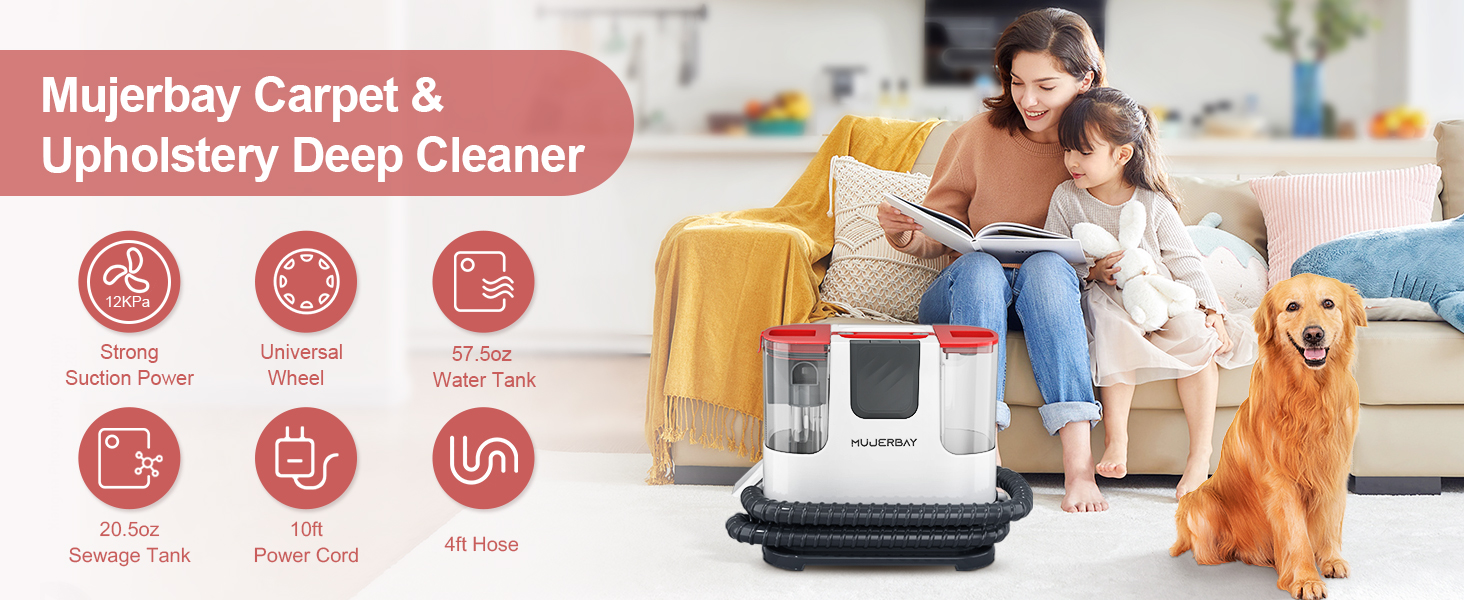 Upholstery Carpet Cleaner, MUJERBAY® 12Kpa Portable Spot