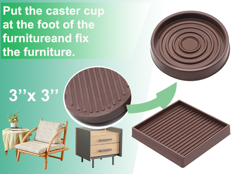 smseace 3X3 Caster Cups, Furniture Cups Brown Square Rubber Castor Cups