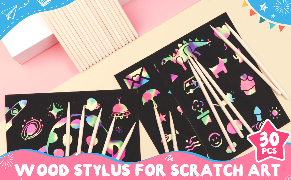 ZMLM Wooden Stylus for Scratch Art 30 Pcs Wood Sticks