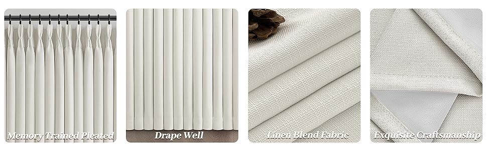PleatedDrapes Full Blackout Beige White Curtains