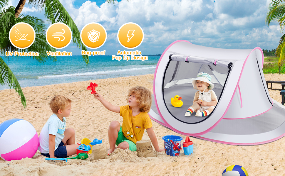 SSQIAN Large Baby Beach Tent, Pop Up Beach Kids Tent EzyFold, Portable Outdoor
