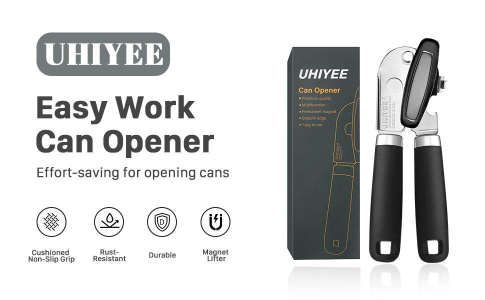 Can Opener Manual, UHIYEE Heavy Duty Can Opener with Comfortable Grips