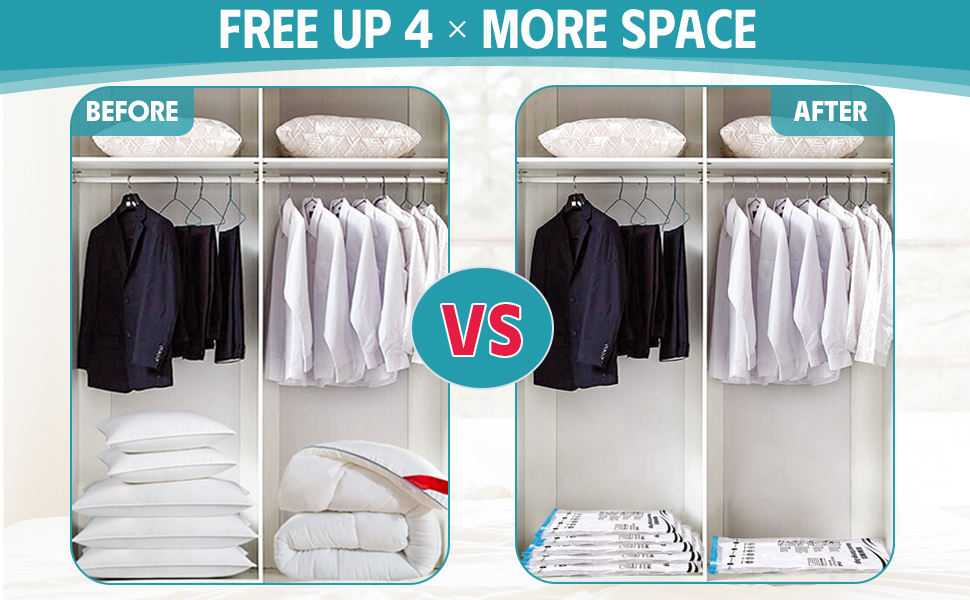 Space saver compression bags provide 4× more storage, perfect for travel and home organization.
