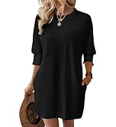 Dokotoo Womens Dresses 2025 Spring 3/4 Sleeve Fashion Dresses Crewneck Casual Mini Dress with Poc...