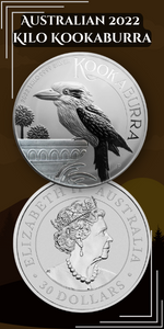 2022 Australian 1 one Kilo Kilogram Kookaburra coin Elizabeth II 30 AUD certificate authenticity