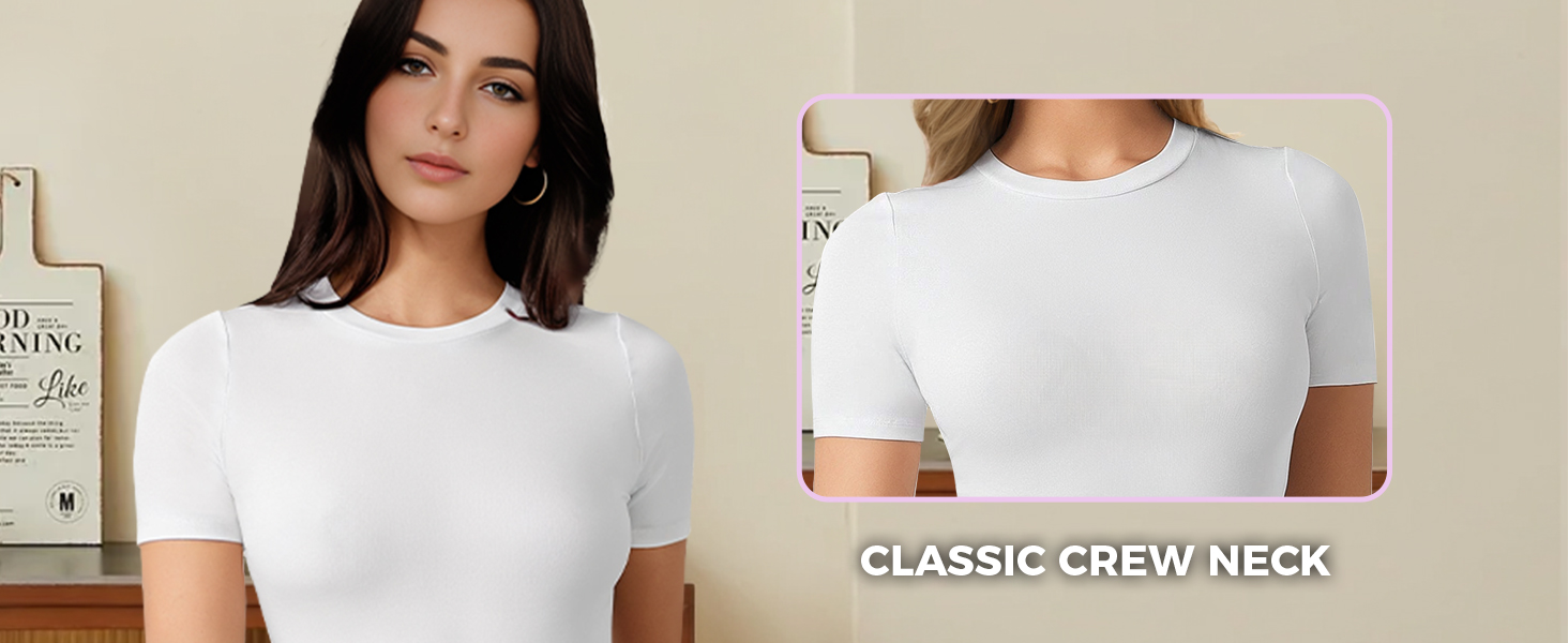 bodysuits women crew round neck short sleeve thong shapewear tummy control compression snatched