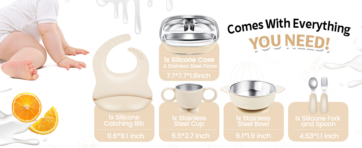 Stainless Steel Kids Plates and Bowls