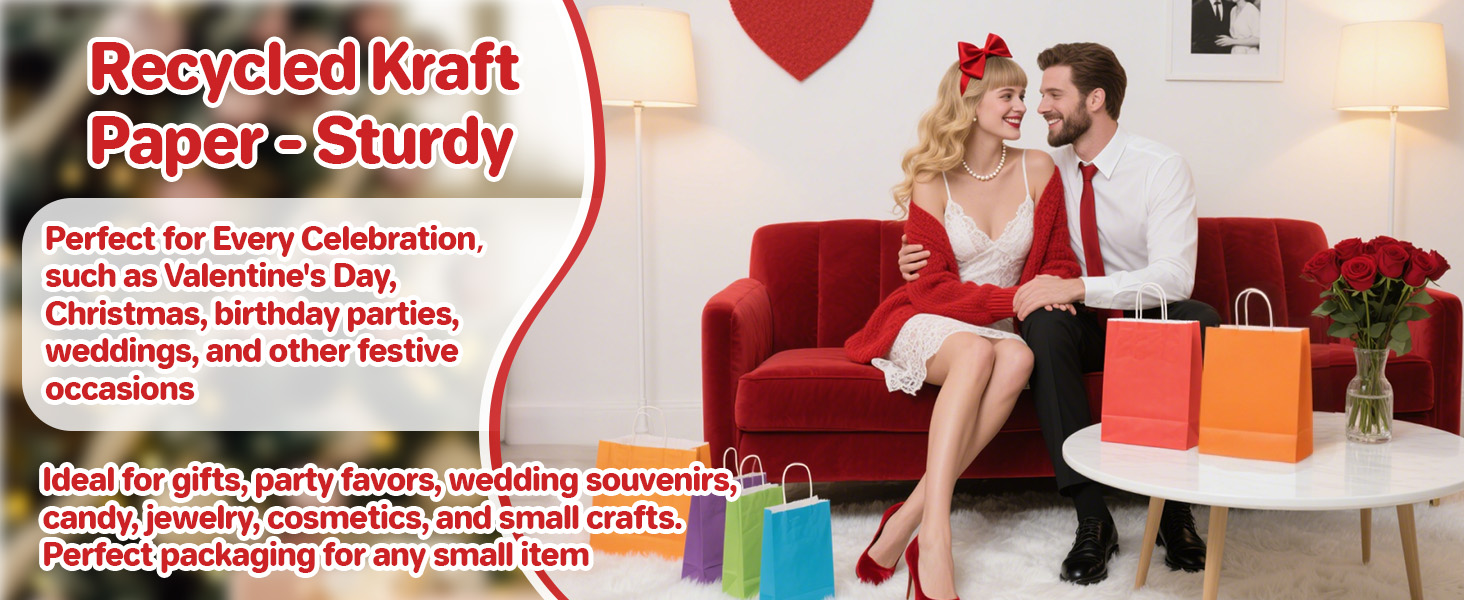 Small Paper Gift Bags with Handles, 5.8&#34;×3.2&#34;×8.25&#34; Kraft Paper Party Favor Bags