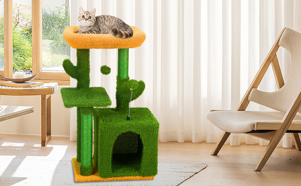 MIAO PAW Cactus Cat Tree Cat Tower for Indoor Cats,Soft