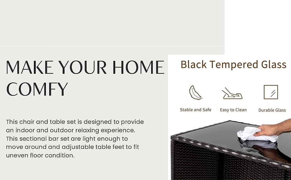 ROXXFLY Outdoor Patio Bar Sets, Rattan Wicker Outdoor Dining Set, 3