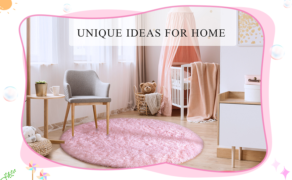 YJ.GWL Fluffy Round Rug Nursery Rug, Pink Circle Rug Kids Rug for