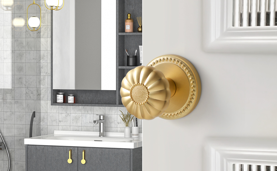 SORWDUERM Door Knobs Brushed Gold Interior Privacy Door Knob for