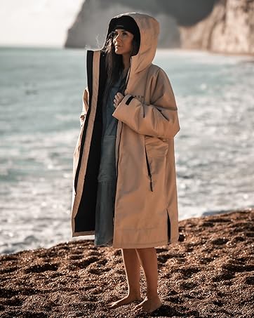 "Oversized waterproof coat for wild swimming and surfing"