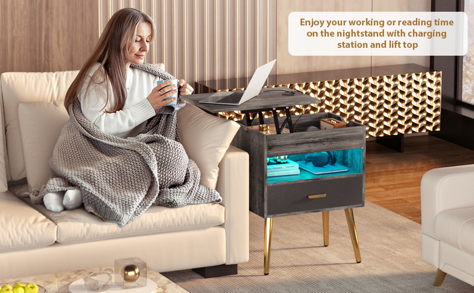 Cyclysio 30 Inches Nightstand with Reversible Lift Top