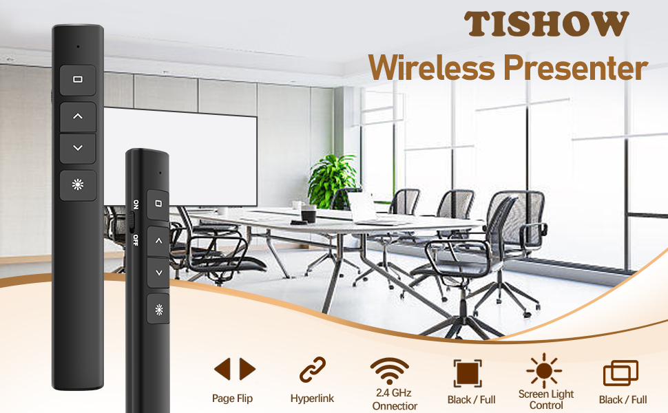 TISHOW Presentation Clickers,Clicker for Powerpoint, 2.4GHz Hyperlink Wireless Presenter Remote