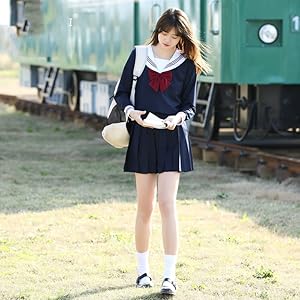 セーラー服ひだスカート セット　ブラック×ホワイトライン　Ｌサイズ セーラー服 スカート 日本製 W60～69cm×丈56～68cm 箱ひだ