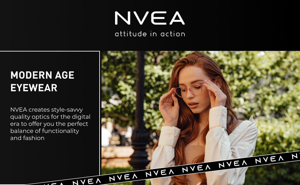 young woman wearing blue light glasses and posing for the camera in the park