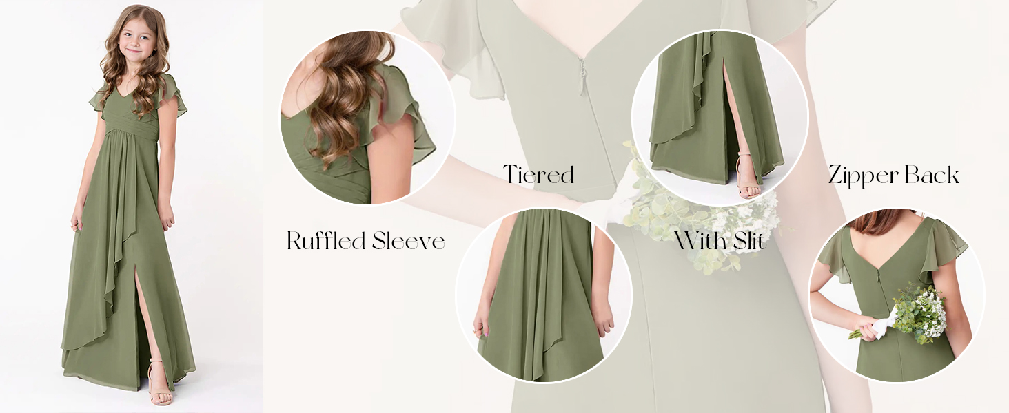 HAIGORO Chiffon Flower Girls Dress A Line Bridesmaid