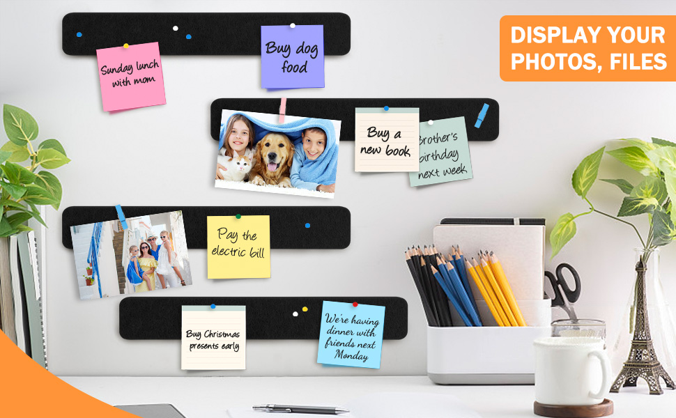 8Pcs Felt Pin Board Bar Strips Bulletin Board with 50