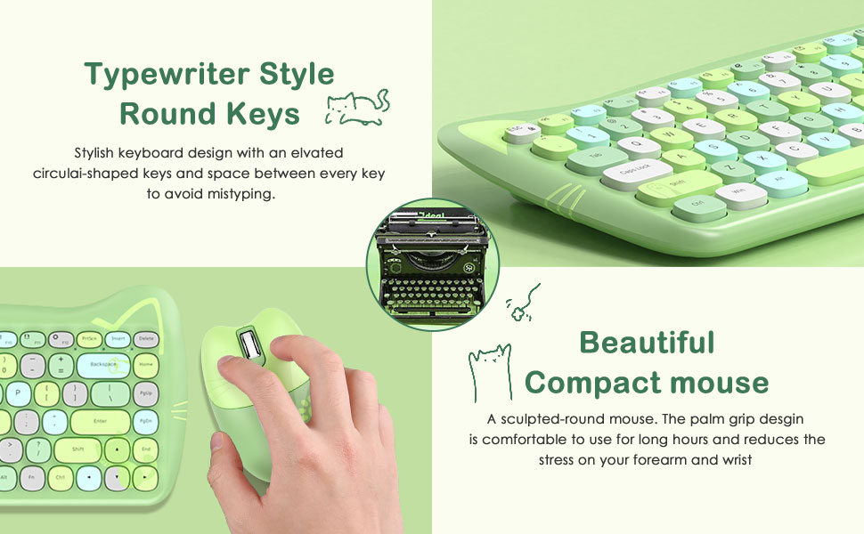 Wireless Keyboard Mouse Combo,2.4GHz Wireless Retro Cute Cat Keyboard