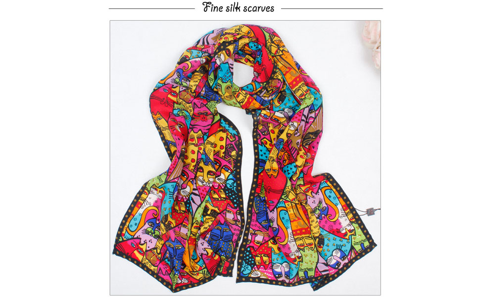 HeyToo Womens 100% Real Silk Scarf Long Satin Floral Artists