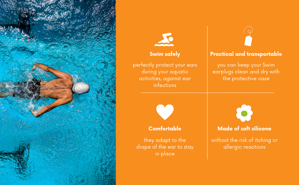 AudioNova Swim Earplugs for Swimming with Waterproof Silicone Filter Prevent Infection Ear