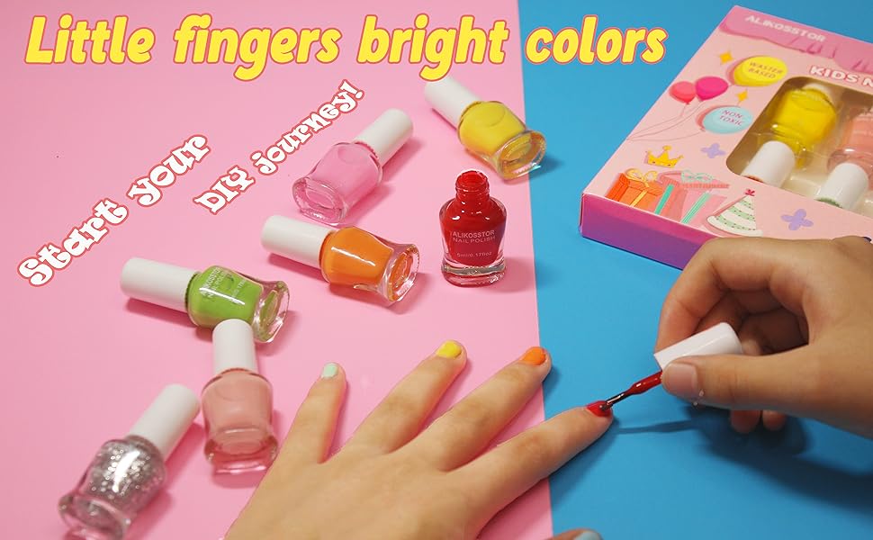 ALIKOSSTOR Kids Nail Polish 10 Rainbow Colors NonToxic Nail Polish