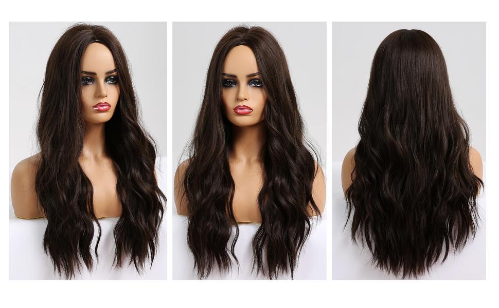 Esmee Long Wavy Black Brown Wigs Cosplay Costume Party Wigs for Black Women Afro High Temperature