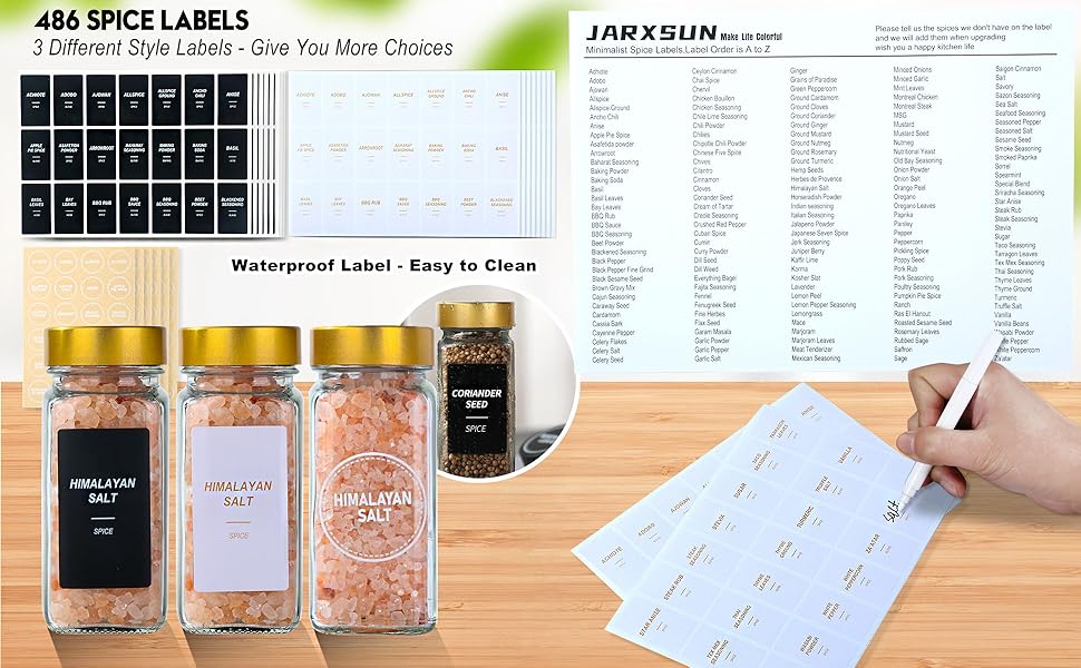 JARXSUN Glass Spice Jars with Label, 36 Pcs Spice Jars with